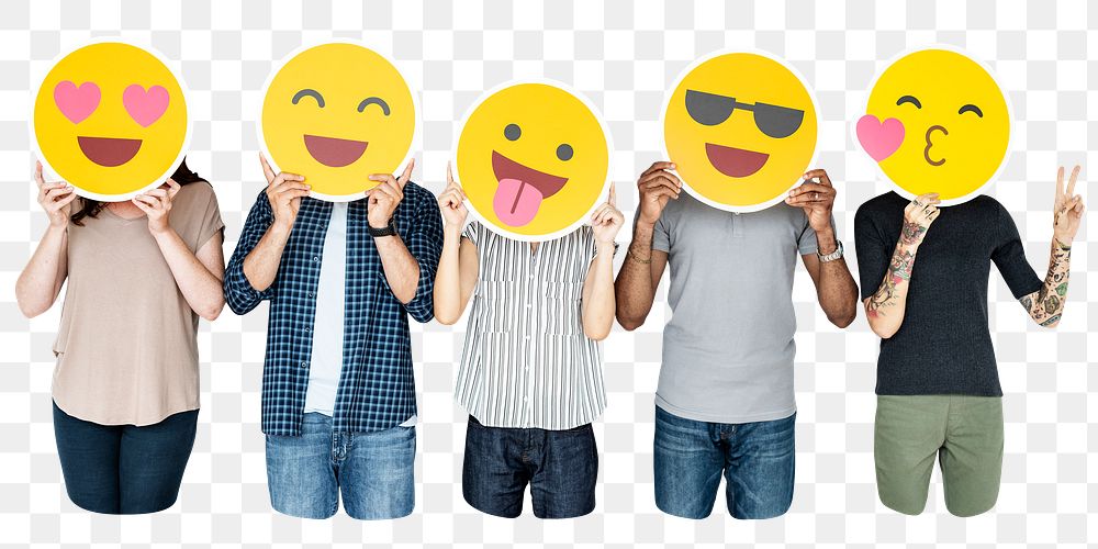 People png holding emoticon signs sticker, transparent background