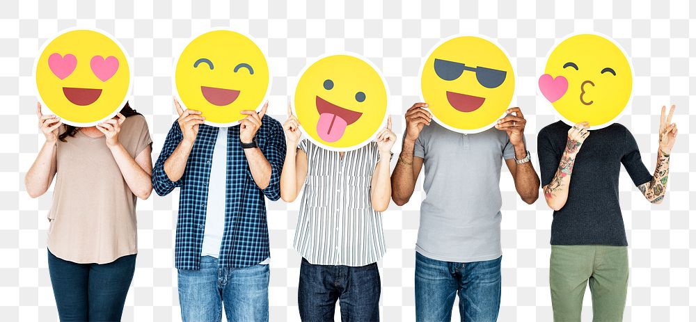 People holding emojis png sticker, transparent background