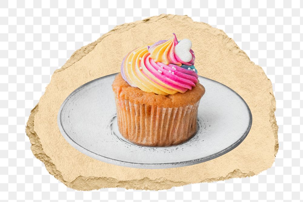 Homemade cupcake png sticker, ripped paper, transparent background