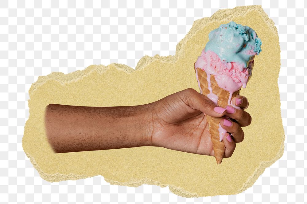 Ice-cream png sticker, ripped paper, transparent background