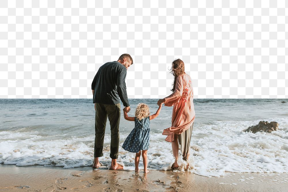 Happy family png the beach border, transparent background