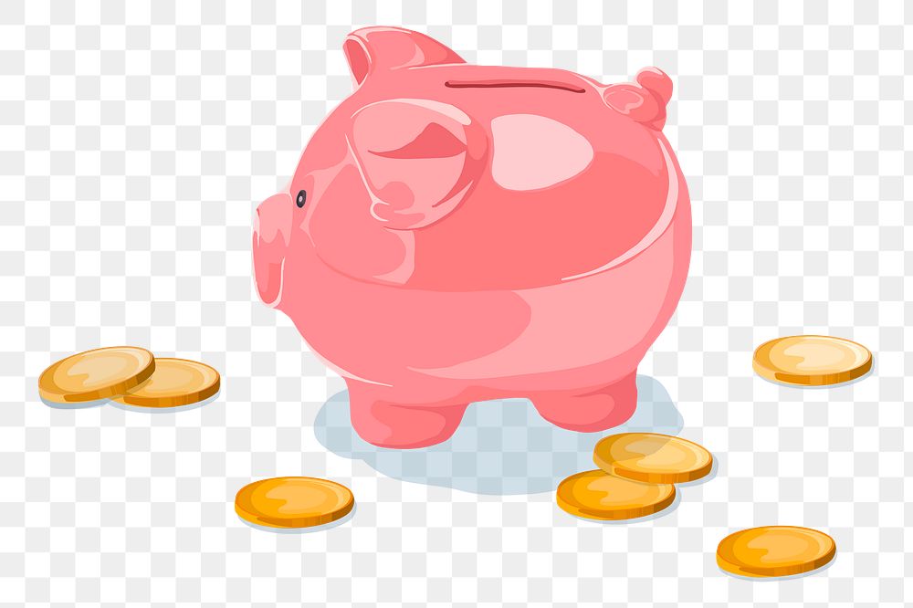 Piggybank with coins png sticker, transparent background