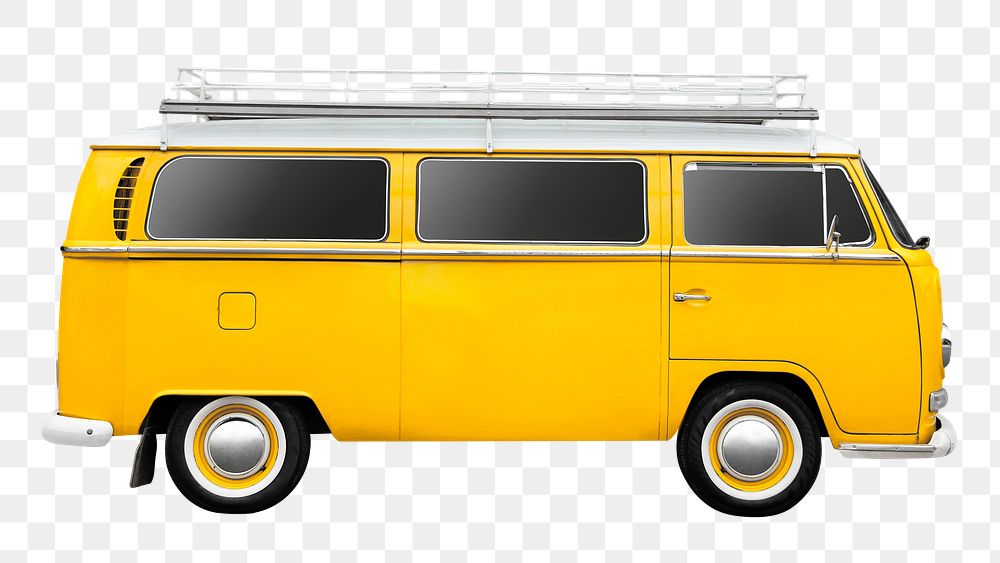 Yellow minivan png sticker, retro vehicle  image on transparent background