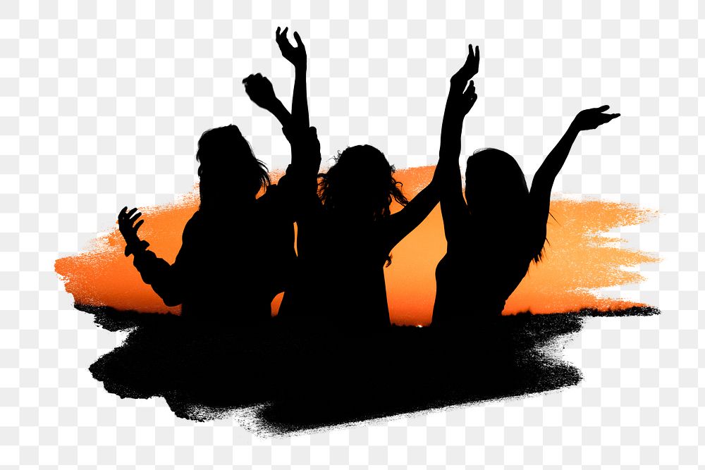 PNG Silhouette of a group of friends, collage element, transparent background