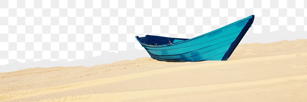 Stranded boat png border, torn paper design, transparent background