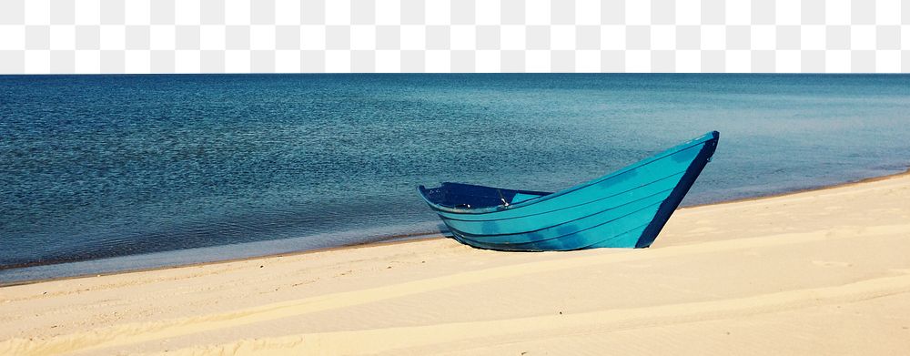 Boat on beach png border, transparent background