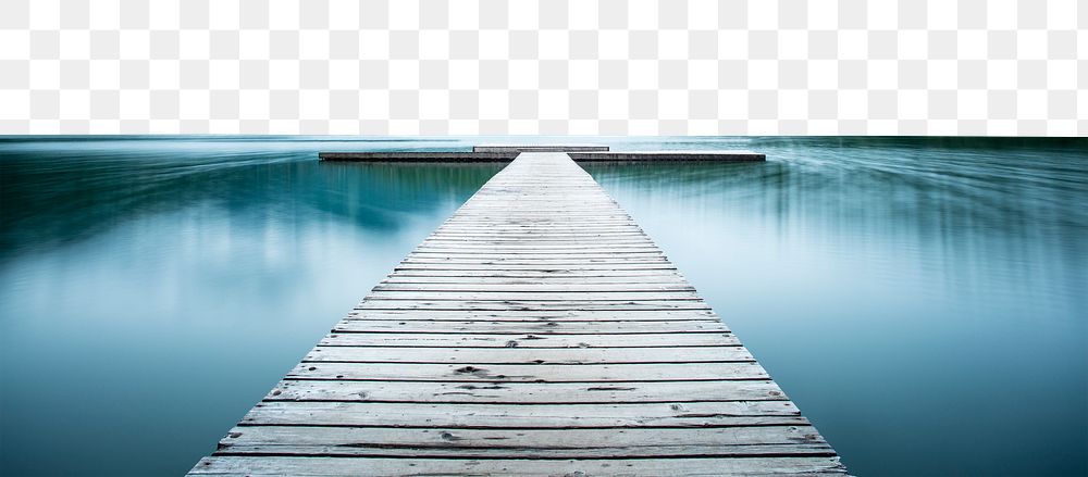 Wooden pier png border, lake view, transparent background
