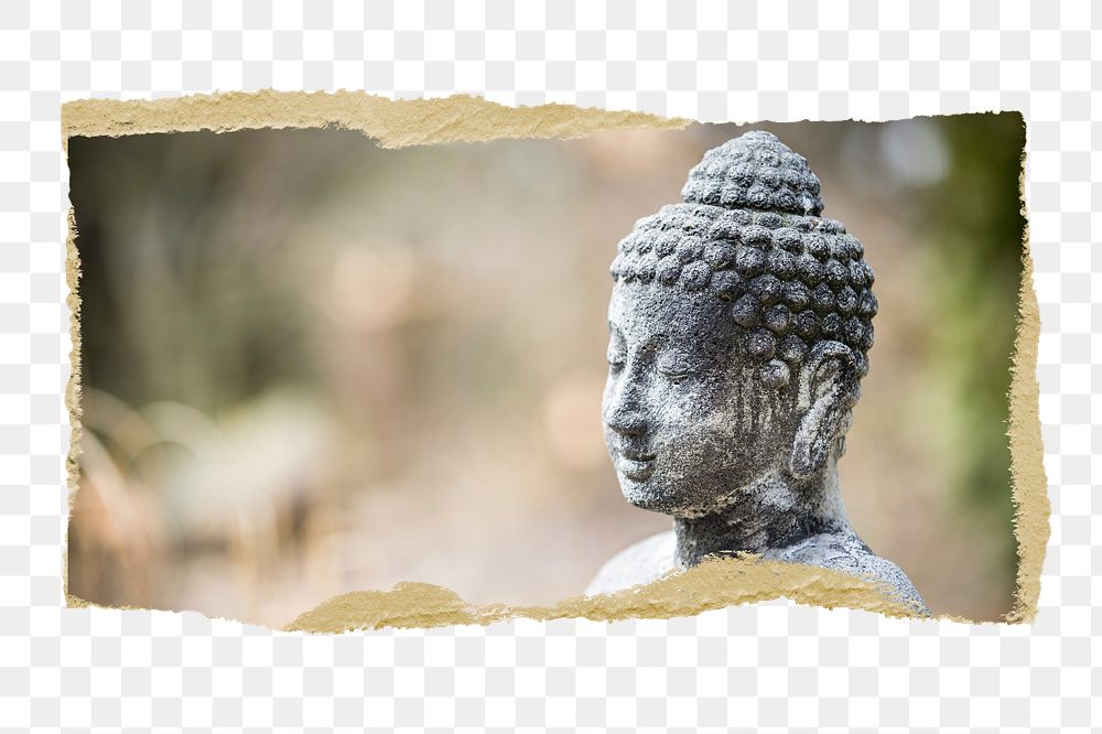 Buddha statue png sticker, ripped paper, transparent background