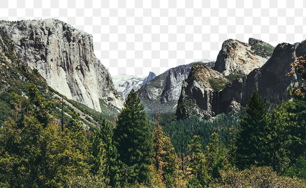 Yosemite mountains png border, transparent background