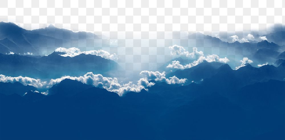 Blue cloudscape png border, transparent background