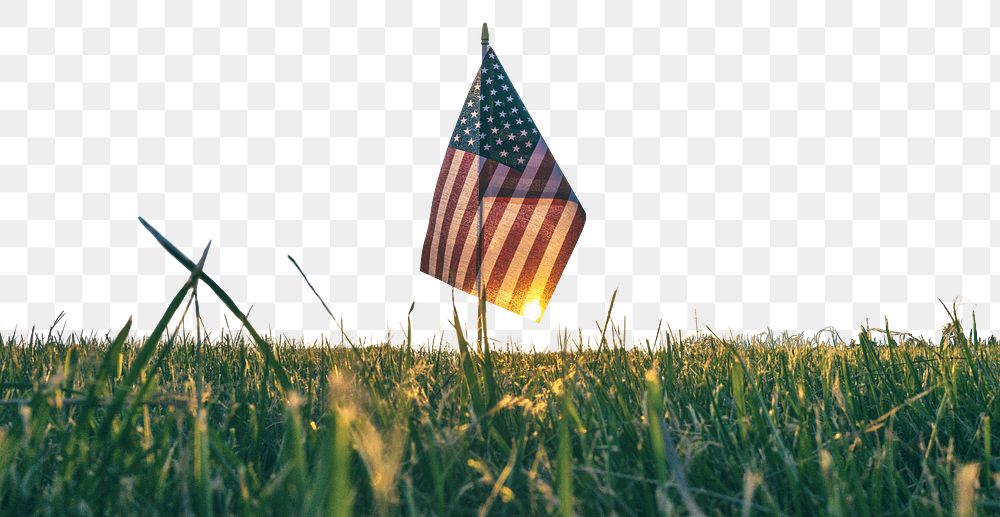 American flag png border sticker, grass on transparent background