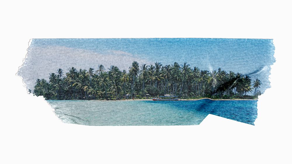 Tropical Summer beach png sticker, washi tape, transparent background