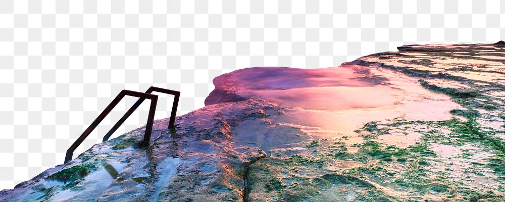 Aesthetic cliff png border, pastel sky reflection, transparent background