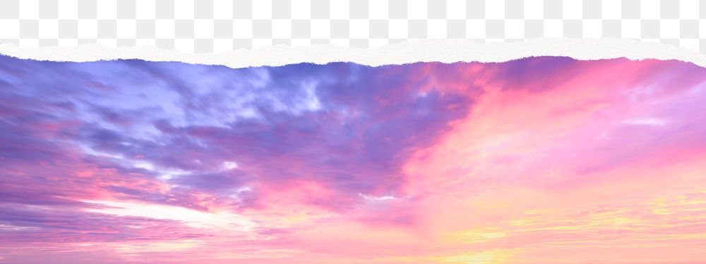 Pastel sky png border, ripped paper, nature aesthetic, transparent background
