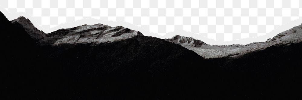 Dark mountain landscape png border, torn paper design, transparent background