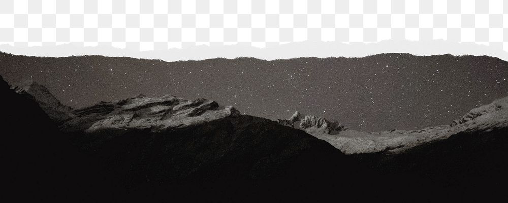 Dark mountain landscape png border, torn paper design, transparent background