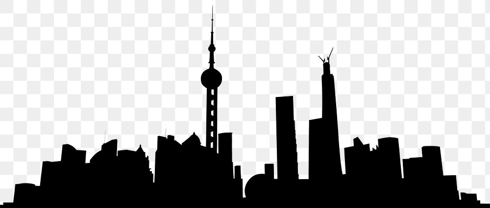 Shanghai silhouette png border, transparent background