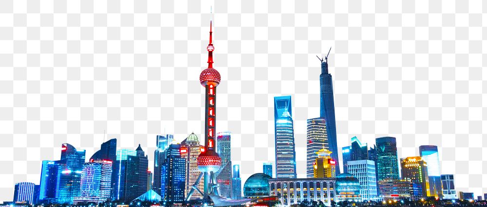 Shanghai cityscape png border, transparent background