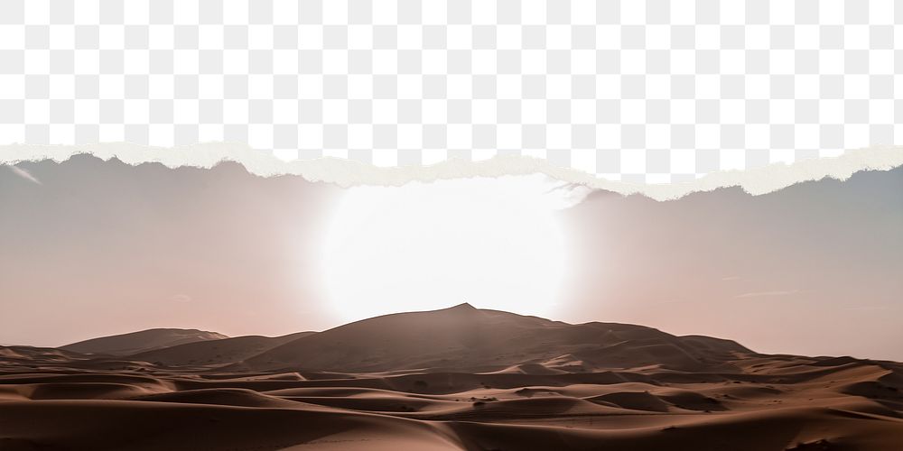 Sahara desert png border, torn paper design, transparent background