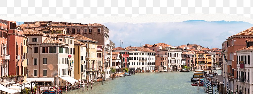 Venice city png border, ripped paper, Europe aesthetic border, transparent background