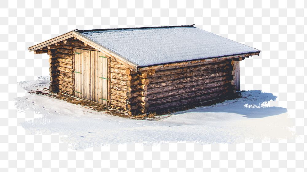PNG Wooden house covered in snow, collage element, transparent background