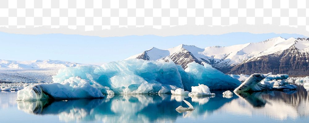 Iceberg, nature png border, torn paper design, transparent background