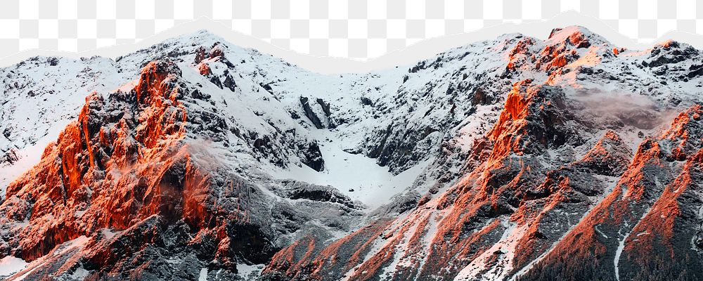 Red mountain png border, torn paper design, transparent background