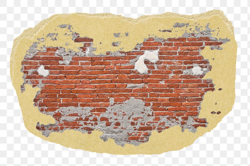 Old brick wall png ripped paper sticker, texture graphic, transparent background