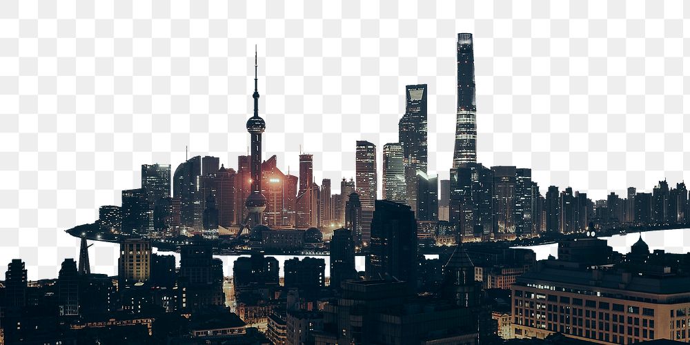 Shanghai skyline png border sticker, travel transparent background