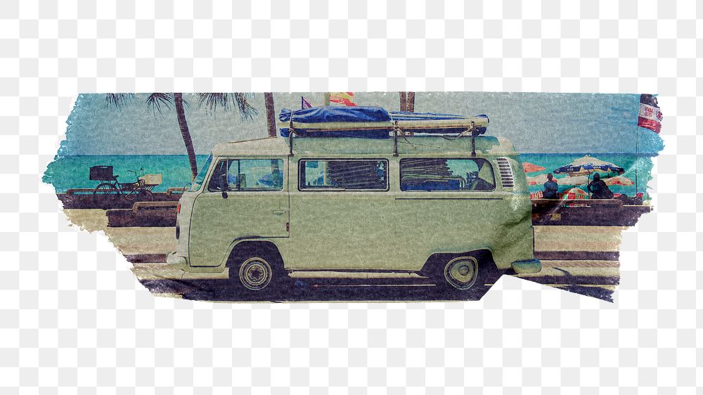 Png Summer camper van sticker, washi tape, transparent background
