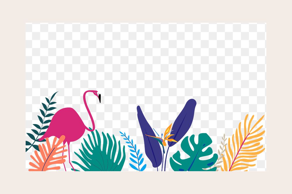 Colorful botanical frame png with tropical flamingo, transparent background 