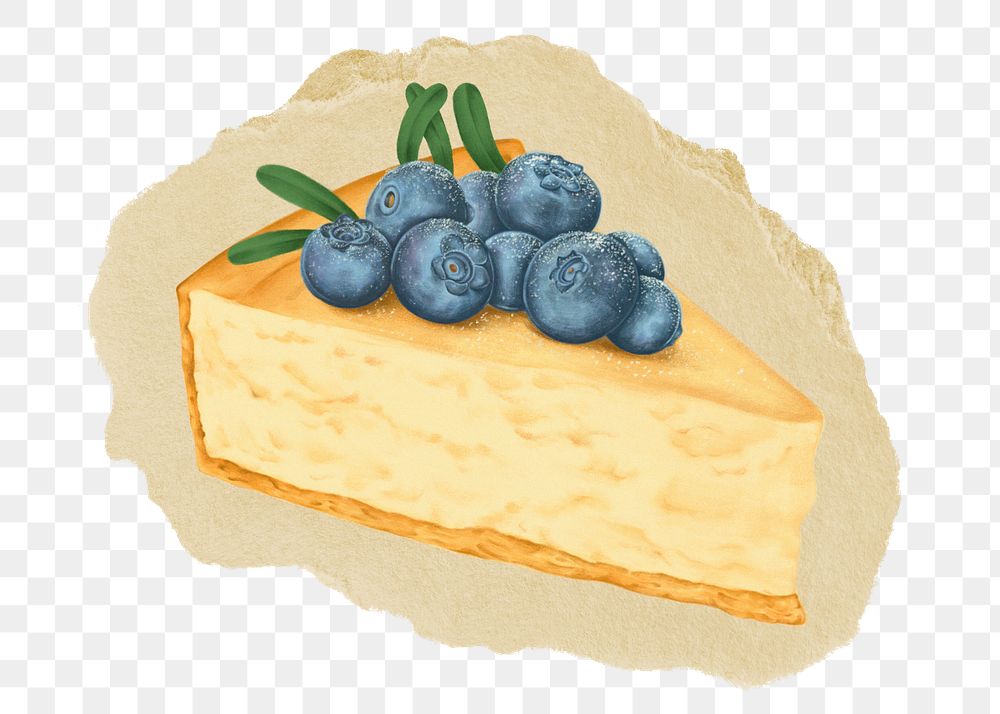 Blueberry cheesecake png sticker, ripped paper on transparent background