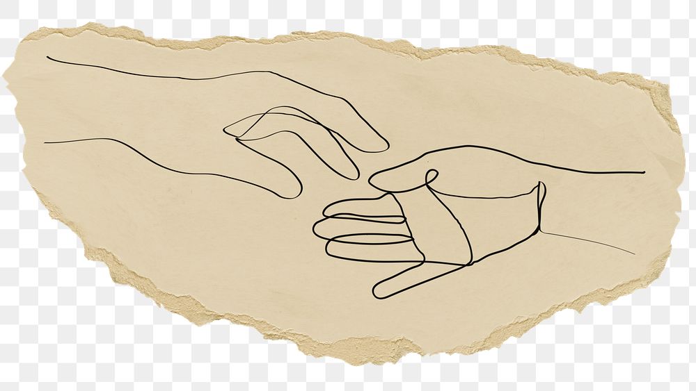 Helping hands png sticker, ripped paper, transparent background