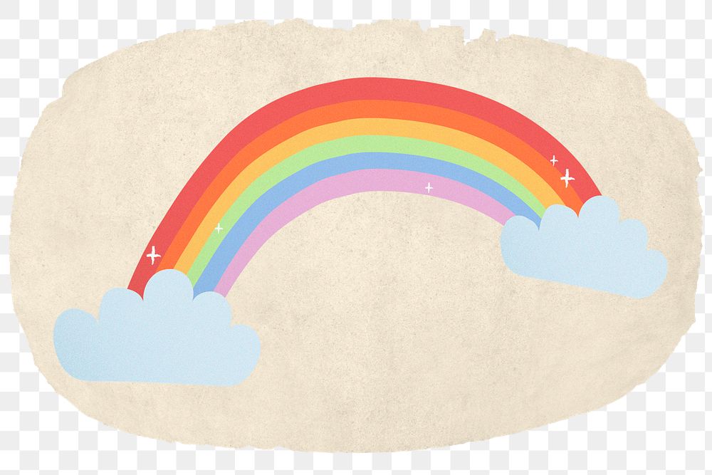 Rainbow doodle png sticker, ripped paper, transparent background