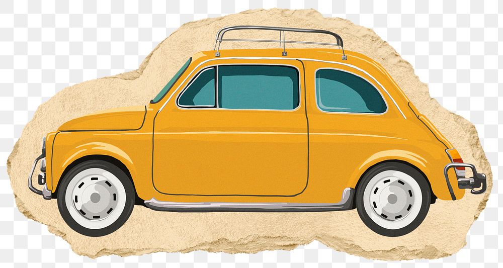 Classic car png sticker, ripped paper, transparent background