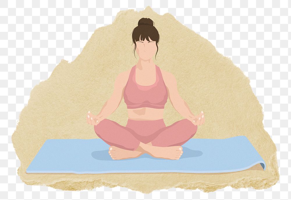 Yoga woman png sticker, ripped paper, transparent background