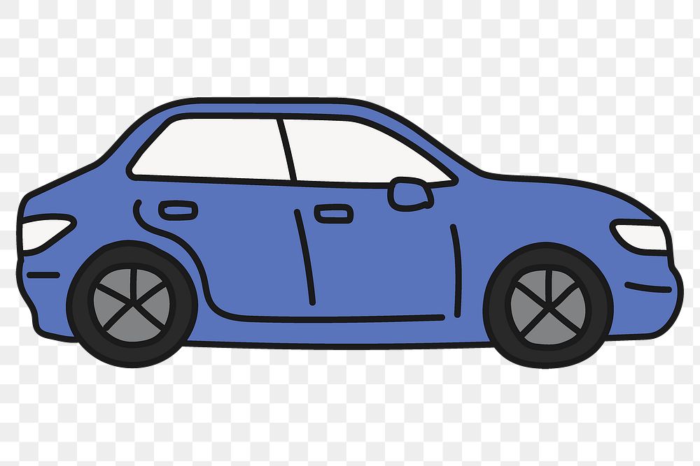Blue car png sticker, vehicle doodle on transparent background