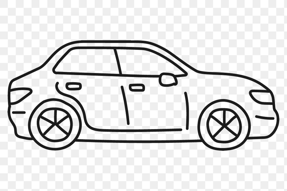 Car png sticker, vehicle doodle line art on transparent background