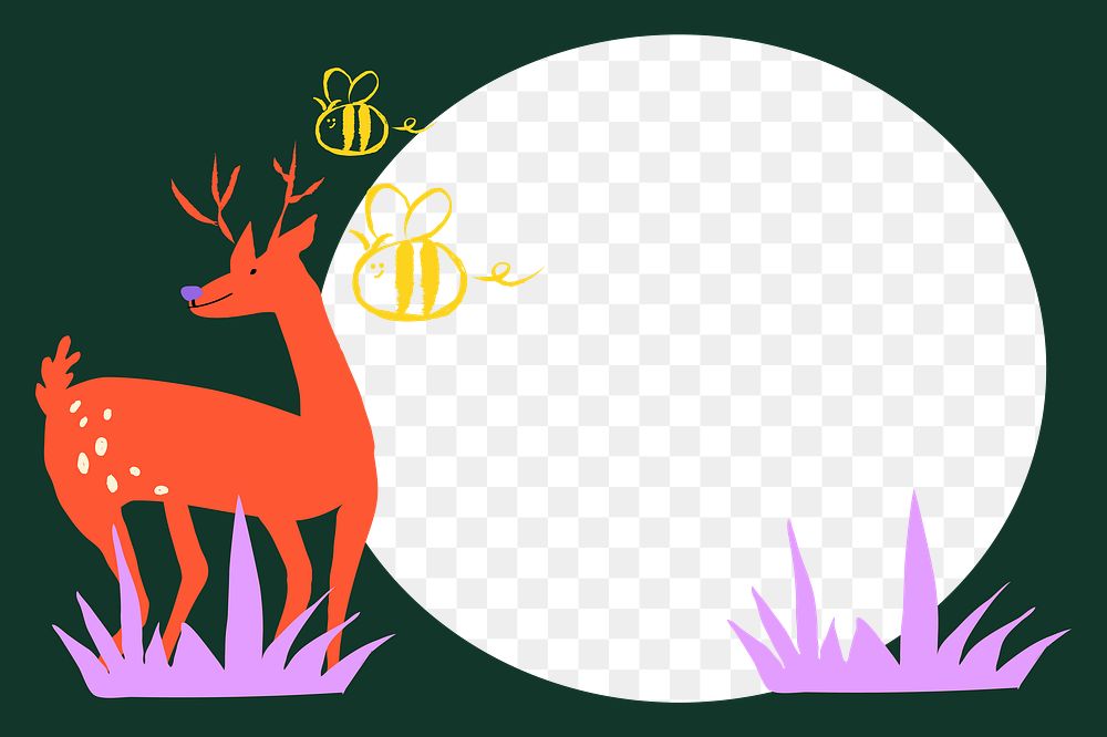 Animal, nature png doodle frame, transparent background