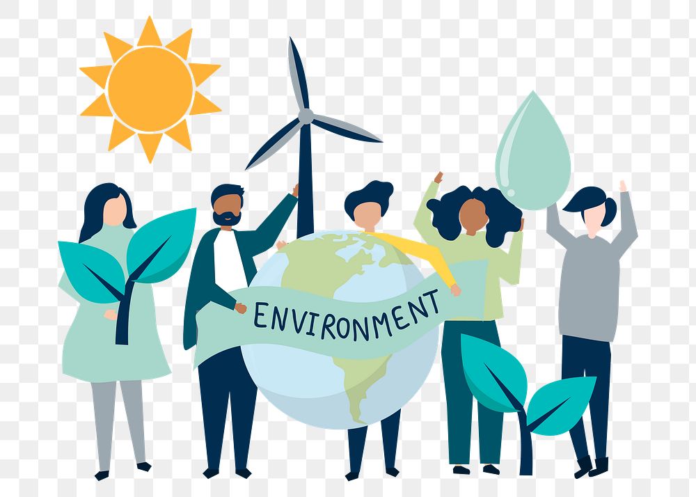 People supporting renewable energy png clipart, environment avatars illustration on transparent background 