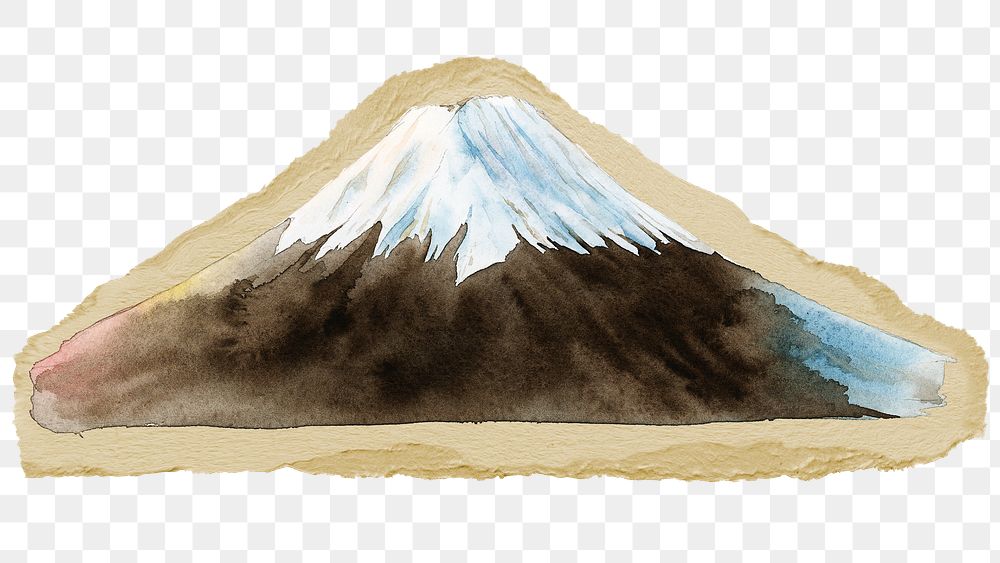 Fuji mountain png sticker, ripped paper, transparent background