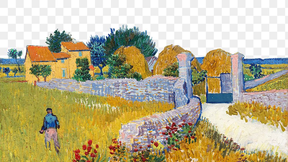 Png Farmhouse in Provence, Van Gogh border sticker, transparent background remixed by rawpixel