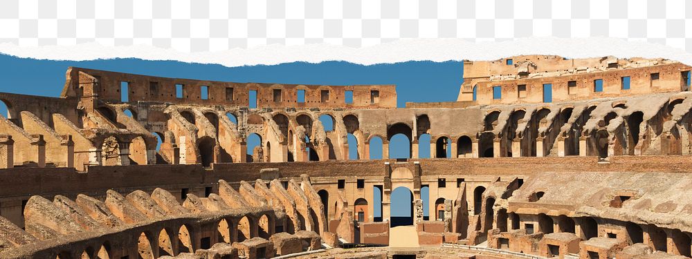 Aesthetic Colosseum png border, ripped paper, famous Italy landmark border, transparent background
