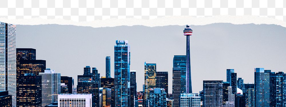 Toronto cityscape png border, ripped paper, transparent background