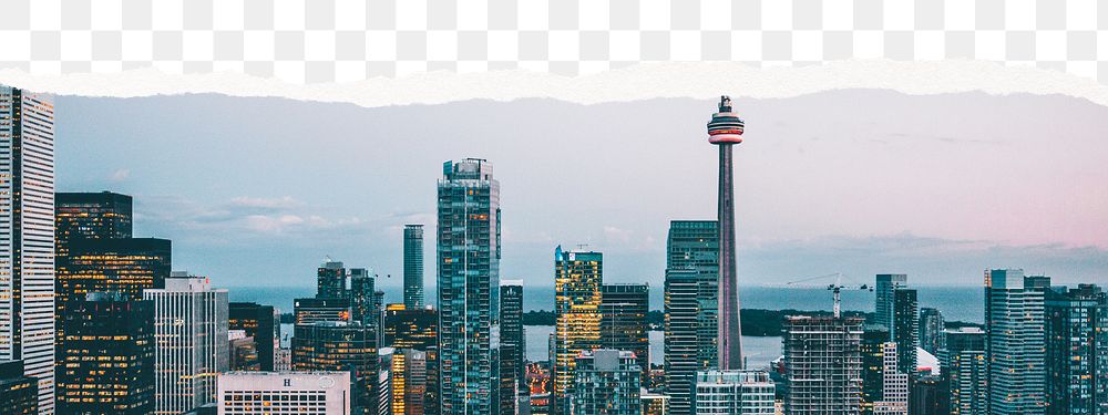 Toronto cityscape png border, ripped paper, transparent background