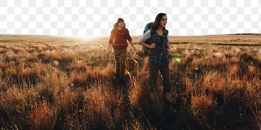 Backpacking couple png border, transparent background