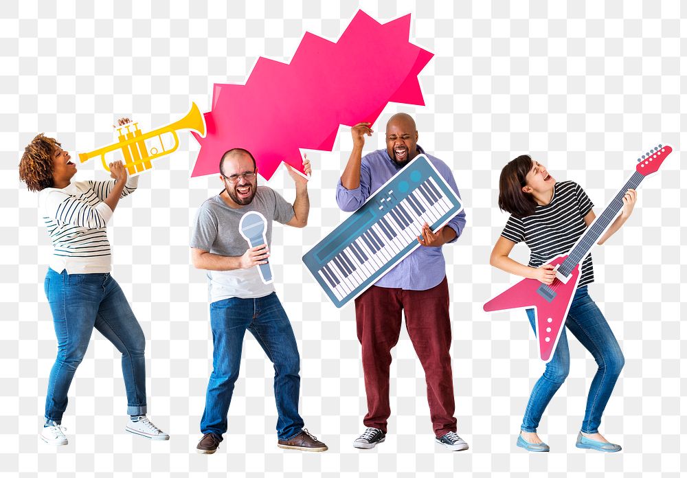 People playing music png sticker, transparent background