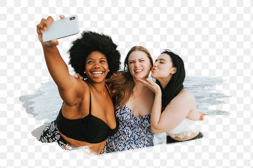 PNG Women taking selfie, collage element, transparent background