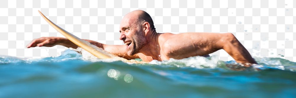 Surfing man png border sticker, transparent background