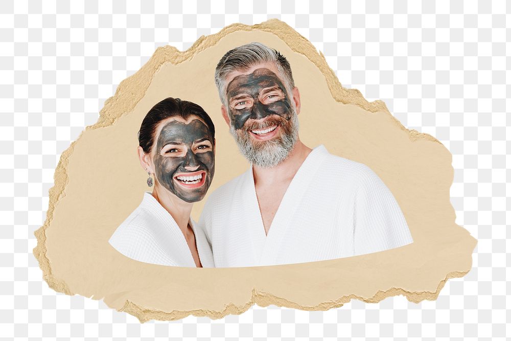 Spa couple png sticker, ripped paper, transparent background